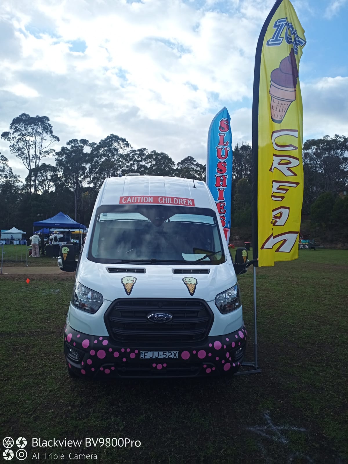 The van from the front at an event