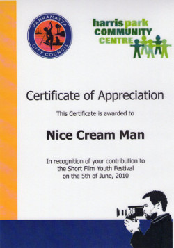 Certificate of Appreciation for Nice Cream Man